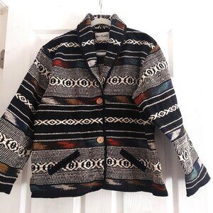 100% Cotton Tapestry Jacket Size L Shawl Collar Carpet Coat